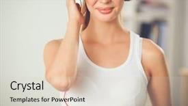  Presentation with listening woman - Theme enhanced with woman with headphone listening music background and a lemonade colored foreground