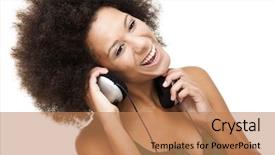  Presentation with headphones asia - Presentation theme having woman with headphones listen music background and a coral colored foreground