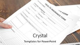  Presentation with health insurance - Presentation theme consisting of woman with health insurance forms background and a  colored foreground