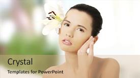  Presentation with lily flower - Cool new presentation theme with woman with healthy skin and lily flower backdrop and a coral colored foreground