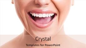  Presentation with healthy - Audience pleasing PPT theme consisting of woman with healthy white teeth backdrop and a coral colored foreground