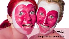  Presentation with skin anatomy face and head - Amazing PPT theme having woman with heart face painting backdrop and a coral colored foreground