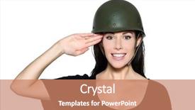  Presentation with army - Presentation theme with beautiful woman with helmet army background and a coral colored foreground
