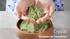  Presentation with hemp - Audience pleasing slide set consisting of woman with hemp protein powder indoors closeup backdrop and a violet colored foreground