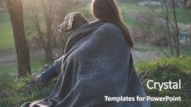  Presentation with guide dog helping blind woman - PPT layouts enhanced with woman with her beautiful dog background and a dark gray colored foreground