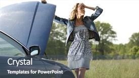  Presentation with woman car driver map - Slide deck consisting of woman with her broken car background and a dark gray colored foreground