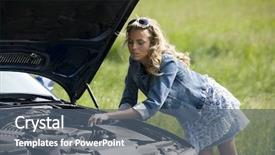 Presentation with car - PPT layouts with woman with her broken car background and a gray colored foreground