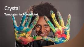  Presentation with black childrens babys hands - PPT theme featuring woman with her hands paint background and a dark gray colored foreground