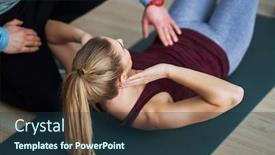  Presentation with trainer - Beautiful slide deck featuring woman-with-her-personal-fitness backdrop and a tawny brown colored foreground