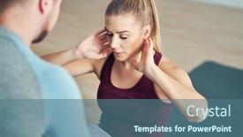  Presentation with trainer - Amazing PPT layouts having woman-with-her-personal-fitness backdrop and a ocean colored foreground