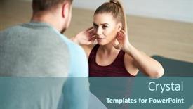  Presentation with trainer - Beautiful theme featuring woman-with-her-personal-fitness backdrop and a ocean colored foreground