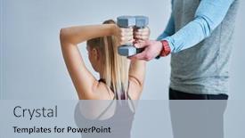  Presentation with personal - PPT theme having woman-with-her-personal-fitness background and a light blue colored foreground