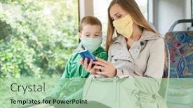  Presentation with coronavirus - Beautiful PPT theme featuring woman-with-her-son backdrop and a mint green colored foreground