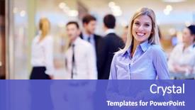  Presentation with staff - PPT layouts with woman with her staff people background and a cobalt blue colored foreground