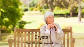  Presentation with sad woman walking - Presentation theme featuring woman with her walking stick background and a yellow colored foreground