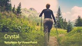  Presentation with mountain hiking - Audience pleasing presentation consisting of woman with hiking poles walking backdrop and a tawny brown colored foreground