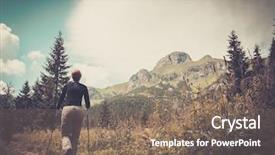  Presentation with hiking mountain - Presentation having woman with hiking poles walking background and a violet colored foreground