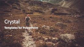  Presentation with mountain hiking - PPT theme having woman with hiking poles walking background and a tawny brown colored foreground