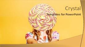  Presentation with candy - Theme with woman-with-huge-candy-instead background and a yellow colored foreground