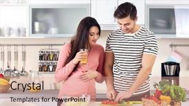 Presentation with italian food cooking tomatoes basil - Amazing PPT theme having wait hope - pregnant woman with husband cooking backdrop and a coral colored foreground
