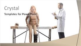  Presentation with physical therapy - Slide deck with woman-with-injuries-practicing background and a white colored foreground