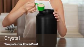  Presentation with protein - Colorful PPT theme enhanced with woman with jar and scoop of protein powder at table backdrop and a tawny brown colored foreground