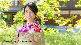  Presentation with kimono - Slide set featuring woman with kimono dressing background and a yellow colored foreground