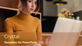  Presentation with laptop - Cool new PPT theme with woman-with-laptop-at-home backdrop and a red colored foreground