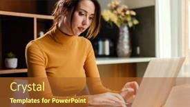  Presentation with laptop - Slide set enhanced with woman-with-laptop-at-home background and a red colored foreground