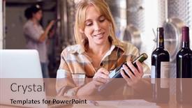  Presentation with winery - Presentation theme featuring woman-with-laptop-checking-label background and a coral colored foreground