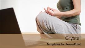  Presentation with coronavirus - Presentation theme with woman-with-laptop-doing-yoga background and a coral colored foreground