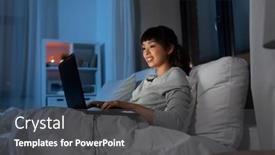  Presentation with night - Slide set featuring woman-with-laptop-in-bed background and a dark gray colored foreground