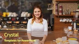  Presentation with coffee shop - Slide set having woman with latte at coffee background and a tawny brown colored foreground