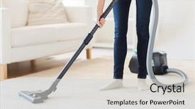  Presentation with housekeeping - PPT theme having legs vacuum cleaner cleaning background and a light gray colored foreground