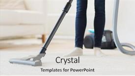  Presentation with housekeeping - PPT theme enhanced with woman with legs vacuum background and a light gray colored foreground