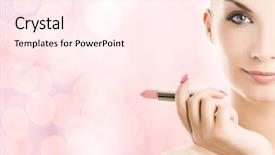  Presentation with lipstick - Presentation theme having woman with lipstick over abstract background and a pink colored foreground