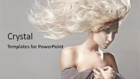  Presentation with real woman hair texture human - Beautiful slides featuring woman with long blonde hair backdrop and a soft green colored foreground