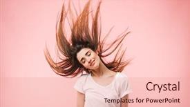  Presentation with long hair - Presentation theme with woman with long hair jump background and a  colored foreground