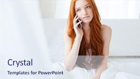  Presentation with beautiful young woman getting face - Cool new presentation design with woman with long red hair backdrop and a  colored foreground