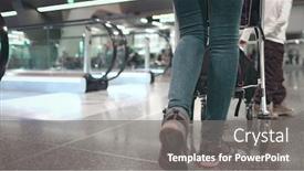  Presentation with airport terminal - Beautiful PPT layouts featuring woman-with-luggage-cart-walk backdrop and a gray colored foreground