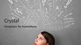  Presentation with arrows - Presentation with woman with many sketched arrow background and a light gray colored foreground