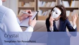  Presentation with mask - Colorful presentation design enhanced with woman-with-mask-during-psychologist backdrop and a light blue colored foreground