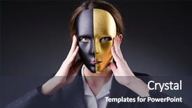  Presentation with hypocrisy - Cool new PPT layouts with woman with mask in hypocrisy concept backdrop and a tawny brown colored foreground