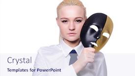  Presentation with hypocrisy - PPT theme having woman with mask in hypocrisy concept background and a sky blue colored foreground