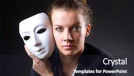  Presentation with hypocrisy - Slide set featuring woman with mask in hypocrisy concept background and a wine colored foreground