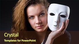  Presentation with hypocrisy - PPT theme consisting of woman with mask in hypocrisy concept background and a wine colored foreground