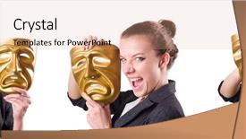  Presentation with hypocrisy - Colorful PPT layouts enhanced with woman with mask in hypocrisy concept backdrop and a coral colored foreground