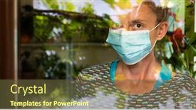  Presentation with mask - Slide deck with woman-with-medical-mask-behind background and a tawny brown colored foreground