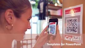  Presentation with venue - PPT theme consisting of woman-with-mobile-phone-checking background and a coral colored foreground