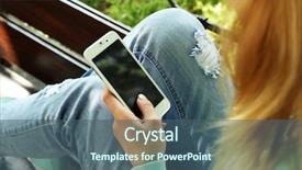  Presentation with outdoors - Beautiful presentation theme featuring woman with mobile phone outdoors backdrop and a  colored foreground